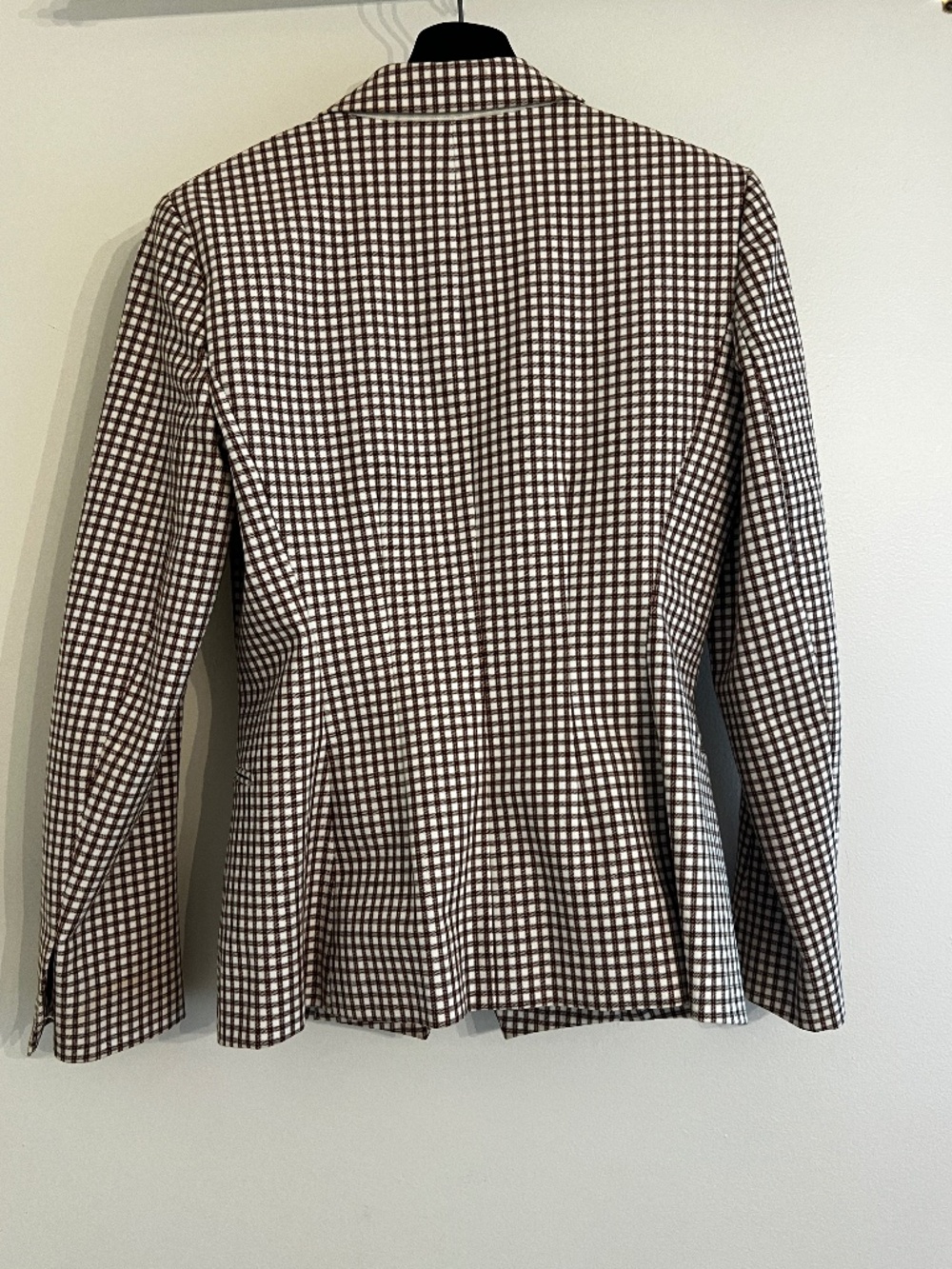 Theory Double Breasted Blazer Size 6 Ivory Grid Check Stretch - Picture 4 of 11